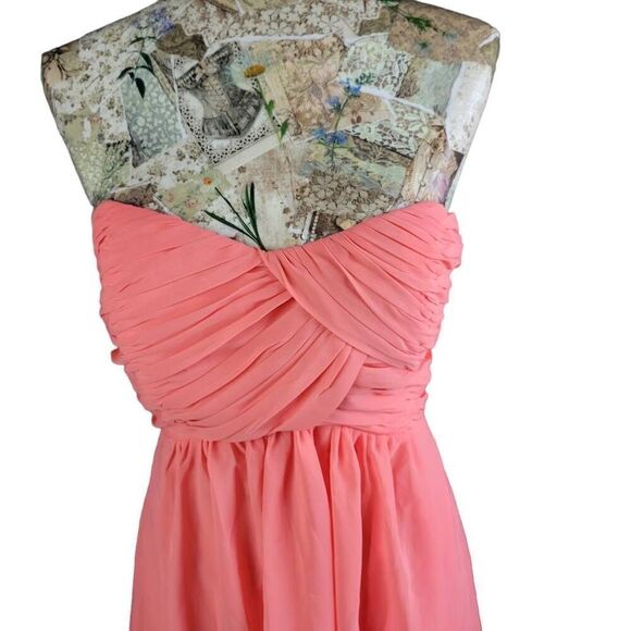 Gown Long Maxi Dress Formal Strapless A Line Peachy Chiffon Floor Length - Picture 7 of 11